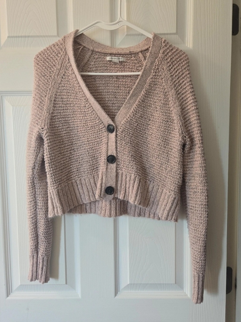 American Eagle Outfitters Blush Pink Cropped Button-Front Cardigan